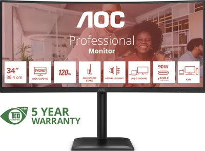 AOC CU34E4CV Curved-Monitor 86.36cm (34") UWQHD, VA, 4ms, HDMI, Displayport, USB