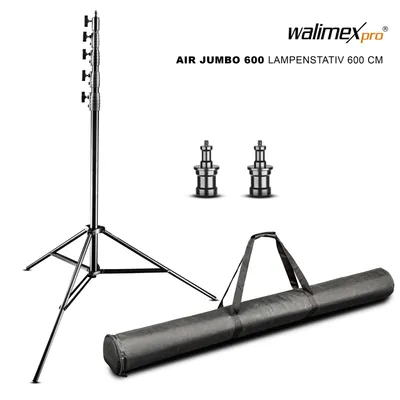 Immagine prodotto di Walimex pro AIR Jumbo 600 treppiede per lampade altezza massima 600 cm, stativo per luci con capacità di carico di 22,5 kg e ammortizzazione ad aria, stativo per flash in alluminio, treppiede per studio fotografico, film, palcoscenico e uso esterno