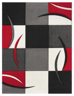 Produktbild von Designer Teppich mit Konturenschnitt Karo Muster Rot Schwarz Grösse 60x110 cm