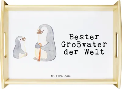Produktbild von Mr. & Mrs. Panda Tablett Pinguin Bester Großvater der Welt - Weiß - Geschenk, für bett, Deko, Opa, Kleinigkeit, Dekotablett, Geburtstag, Geschenkidee, holz serviertablett