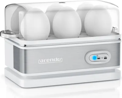 Produktbild von Arendo Eierkocher für 6 Eier, Edelstahl, Warmhaltefunktion, Härtegrad einstellbar, Signalton, inkl. Messbecher mit Eierpicker, 400 Watt, Weiß