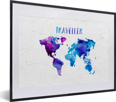 Produktbild von MuchoWow® Gerahmtes Poster Weltkarte - Sprichwörter - Aquarelle 40x30 cm - Poster mit Schwarzem Bilderrahmen Wandposter Rahmen Foto Bilder - Bilderrahmen - Poster im Rahmen