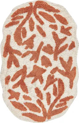 Produktbild von BELIANI Badematte Orange Baumwolle 60 x 90 cm Asymmetrisch Zweifarbig mit Pflanzenmuster Modern Flauschig Badteppich Bodenmatte Badezimmer Ausstattung