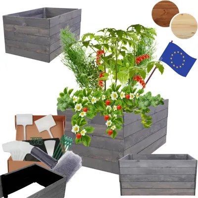 Produktbild von MODO24 Hochbeet Holz, Pflanzkasten, Massivholz, Kiefer, Kräuterbeet, Blumenkasten, Garten, Terrasse, 45x63x60 cm, Grau, ZP06