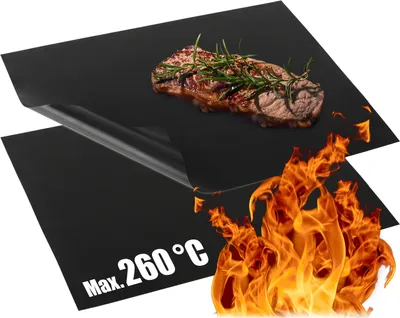 Obrázek produktu pro com-four® 2x grilovací podložka z teflonu – tepelně odolná podložka do trouby – nepřilnavá grilovací fólie – podložka na grilování a pečení – opakovaně použitelná, lze ji nastříhat na míru, lze mýt v myčce