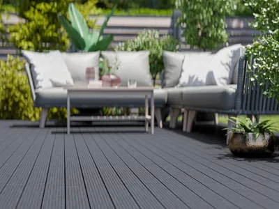 Produktbild von WPC-Terrassenfliese hellgrau geriffelt