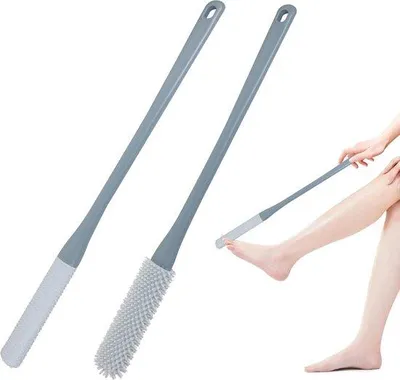 Produktbild von Silikon-Fußreinigungsbürste 40 cm, langer Griff, für die Reinigung der Haut zwischen den Zehen, weiches Fußbad für Senioren, Ältere, Männer und Frauen, 2 Stück