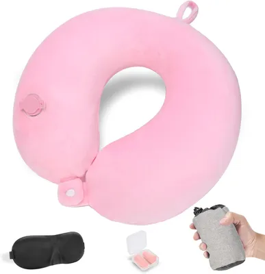 Productafbeelding van Opblaasbaar Reiskussen, Ergonomische Neksteun, Compact, Inclusief Oordopjes en Oogmasker, Voor Reizen