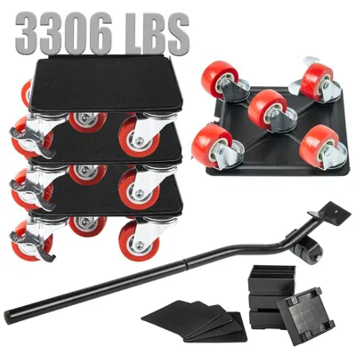 Möbelheber-Set 1500 kg mit Rollen, 4-teilig, für Hartböden