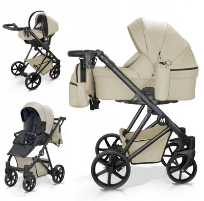 Produktbild von Mommo Royal 3-in-1 Kombikinderwagen Beige Kunstleder mit Babyschale