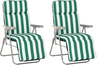 Produktbild von Gartenliegen 2er-Set klappbar mit Auflagen 60 x 75 x 102 cm Stahl Grün+WeiB