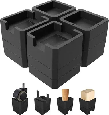 Produktbild von Famanu Möbelverhoger Set 4 Stück 7,5 cm Schwarz - Stapelbar für Bett, Sofa und Schrank