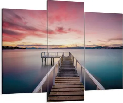Produktbild von Bild auf Leinwand - Leinwandbild - 3 Teile - Brücke Rosa Himmel - 130x100cm - Wand Bild - Wanddeko - Wandbilder - Leinwanddruck - Bilder - Wanddekoration - Leinwand bilder - Wandbild - CB130x100-4795