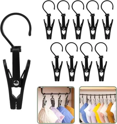 Productafbeelding van Sokkenhouders met klemmen - set van 10 - antislip - zwart - 360-graden draaibaar - voor sokken en wasgoed