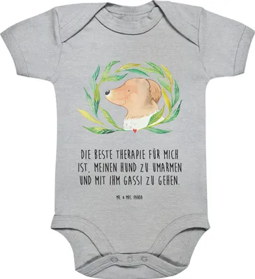 Produktbild von Mr. & Mrs. Panda Strampler Hund Blumen 12. - 18. Monat - Heather Grey - Geschenk, Hundeliebe, baumwolle, Umarmen, Hunde, babykleidung body, Gassi gehen, Einteiler, Baby