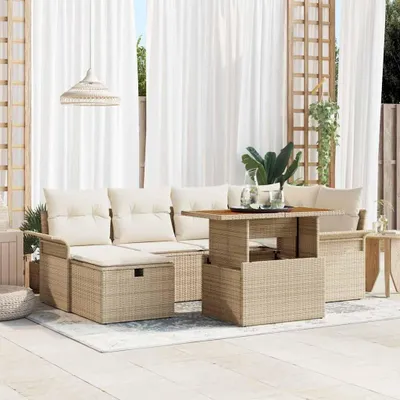Zdjęcie produktu dla Maison Exclusive - Zestaw mebli ogrodowych, sofa i 6 foteli, kolor beżowy, wykonane z rattanu syntetycznego