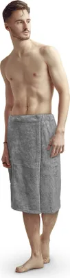 Zdjęcie produktu dla Kilt do sauny dla mężczyzn „Puszysty”  Szary  – 60 x 145 cm, rozmiar uniwersalny – ręcznik do sauny z gumką i zapięciem na guzik – ręcznik do sauny sięgający do kolan