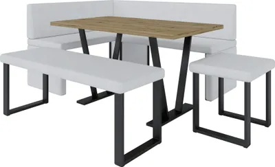Produktbild von Eckbank AKIKO METAL mit Tisch und B nken 196x142 rechts - Eckbankgruppe f r Ihrem Esszimmer, K che modern, Sitzecke, Essecke. Perfekt f r K che, B ro und Rezeption