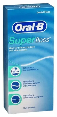 A box of Oral-B Superfloss dental floss.