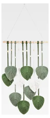 Produktbild von Makramee Wandbehang im Boho-Stil mit Holzperlen und Blättern, handgefertigte Wohnungsdekoration für Schlafzimmer und Kinderzimmer
