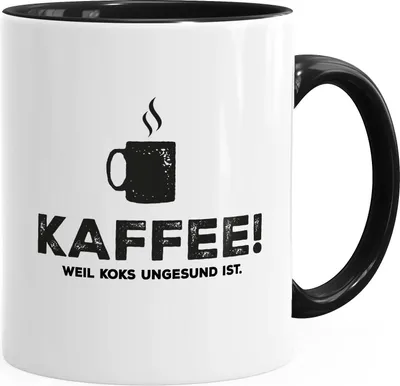 Produktbild von Kaffee-Tasse mit Spruch Kaffee! weil Koks ungesund ist Bürotasse lustig Kaffeebecher MoonWorks® schwarz Keramik-Tasse