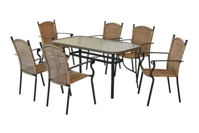 Produktbild von Merxx Gartenmöbelset "Roma" 7tlg. mit Tisch 150 x 80 cm - Aluminiumgestell Graphit mit Kunststoffgeflecht Natur