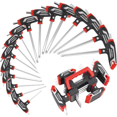 Immagine prodotto di Set di chiavi a Esagono e chiavi Torx con manico a T, sistema metrico H2-H10 TX10-TX50, realizzate in acciaio CRV, con supporto per la conservazione