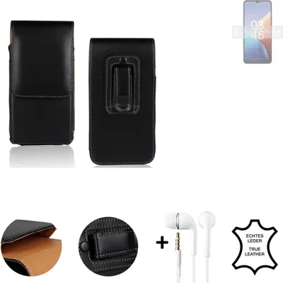 Produktbild von K-S-Trade Leder Gürteltasche + Kopfhörer kompatibel mit UMIDIGI F3 5G Seitentasche Belt pouch Holster Handyhülle Schutz Hülle Etui schwarz 1x