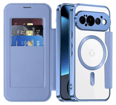 Produktbild von Klapphülle für Google Pixel 11 Pro Kompatibel mit Magsafe, Klar Überzug Kartenhalter Ledertasche mit Kameraschutz Hellblau