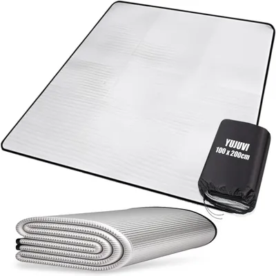 Zdjęcie produktu dla Aluminiowa mata izolacyjna 200 x 200 cm, na kemping, składana mata piankowa, wodoodporna, EPE i folia