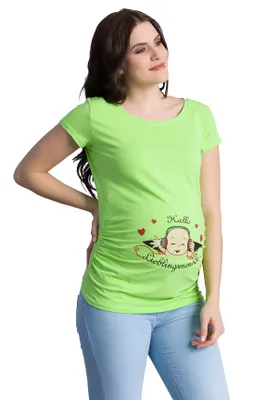 Productafbeelding van Zwangerschapsshirt korte mouw hallo lievelingsmens – zwangerschapskleding dames, 95% katoen, groen, maat S