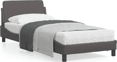 Produktbild von Design Bettgestell mit Kopfteil Grau 90x200 cm Kunstleder, Klassische Betten 2024 Neu