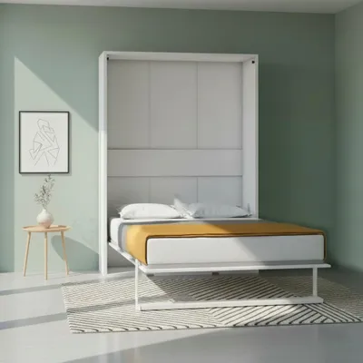 Immagine prodotto di Letto matrimoniale a scomparsa Loft bianco 152x44x208H - rete in legno