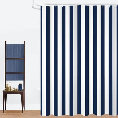 Produktbild von Solidchoice – Duschvorhang, 180 x 200 cm, Marineblau und Weiß, wasserdicht, mit Haken