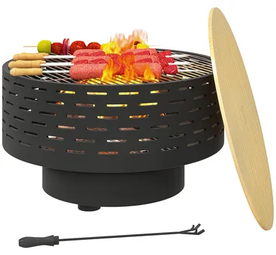 Produktbild von Outsunny 3-in-1 Feuerschale Ø60 x 39cm aus Edelstahl Feuerstelle mit Grillrost