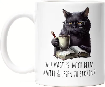 Produktbild von Wer wagt es mich zu stören Tasse Weiß Katze Leseratte Bücherwurm Roman