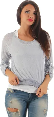 Produktbild von Damen 3/4 Ärmel Bluse 2 teiler Tunika ; Grau S/M