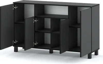 Image de Commode scandinave Sideboard bois 140x80x35 pour le salon, l'entrée ou comme commode chambre à coucher - Design minimaliste - Haute qualité Gris Mat