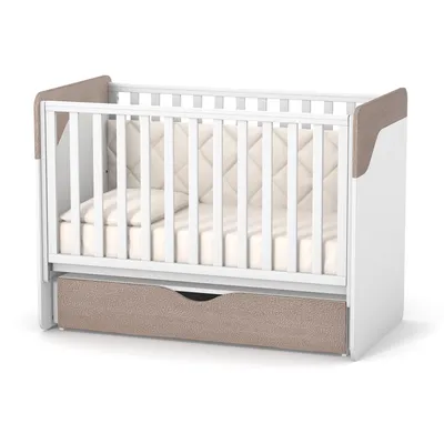 Image de Veres Sydney Lit Bébé avec Paroi Latérale Mobile et Berceau Transversal avec Tiroir (120x60 cm) - Blanc Cappuccino