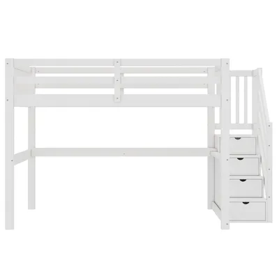 Produktbild von Flieks Etagenbett 140x200cm mit Schreibtisch, Hochbett mit Treppe und Regal, Kinderbett mit Rausfallschutz und Lattenrost, Doppelbett Holzbett, Weiß