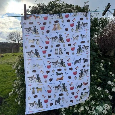 Productafbeelding van Keukenhanddoek met hondenmotief, katoen, 45 x 65 cm