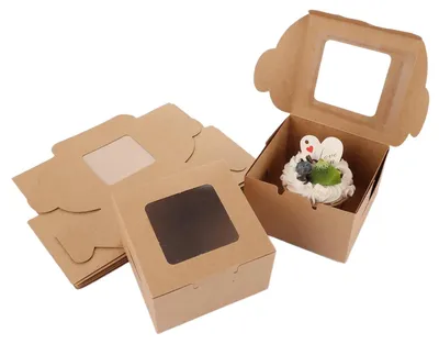 Immagine prodotto di 80 scatole marroni per cupcake con finestra trasparente