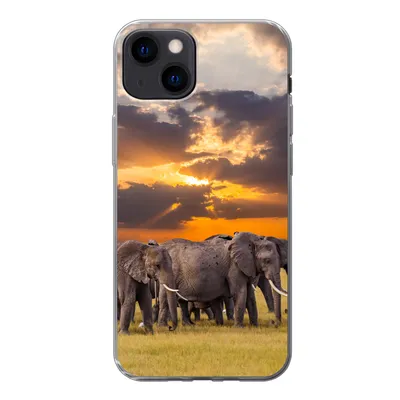 Produktbild von MuchoWow® Handyhülle Schutzhülle Hülle für iPhone 13 Elefant - Tiere - Gras - Sonnenuntergang - Natur Silikon Softcase Handy Hülle - Karteninhaber