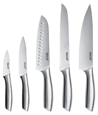 Produktbild von Küchenmesserset Edelstahl Hohlgriff 5-teilig mit Schutzscheiden