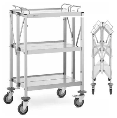 Obrázek produktu pro Expondo Royal Catering Servírovací vozík – nerezová ocel – 3 police – rozměry polic: 58 x 40 cm – 100 kg – skládací –
