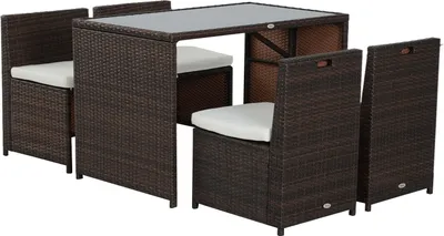 Obrázok produktu pre Outsunny 5ks polyratanový záhradný nábytok ratanový jedálenský set záhradný set sedacia súprava oceľová hnedá+kaki