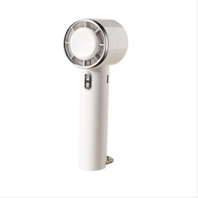 Productafbeelding van INF Draagbare mini-ventilator voor buitengebruik - USB-oplaadbaar, 5-traps halfgeleidermotor, automatische karabijnhaak, tafelstandaard. Wit