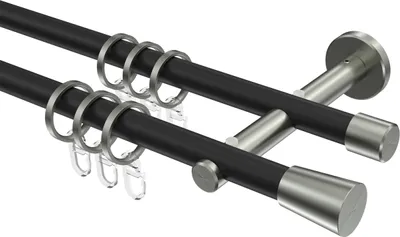 Produktbild von Interdeco Gardinenstange / Vorhangstange Schwarz / Edelstahl-Optik, Typ Medium Carelli (Konus), 16 mm Ø 2-läufig, 360 cm