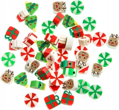 Produktbild von Polymerperlen Weihnachtsmotive, 1cm 48St