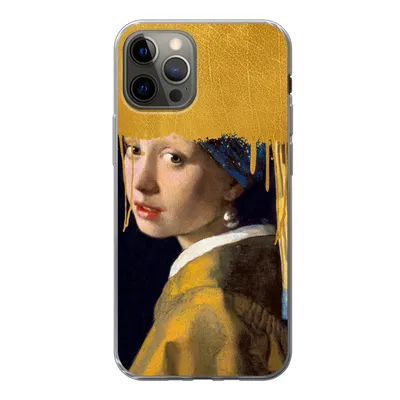 Produktbild von MuchoWow® Handyhülle Schutzhülle Hülle für iPhone 12 Pro Mädchen mit einem Perlenohrring - Gold - Vermeer Silikon Softcase Handy Hülle - Abdeckung